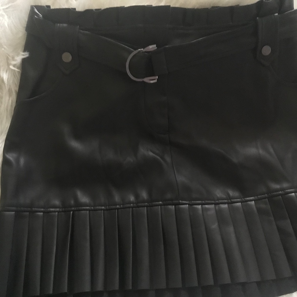 Black Pleated Leather Look Skirt